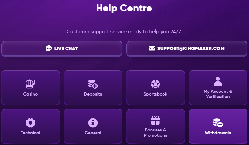 Kingmaker Casino Help Centre and support options
